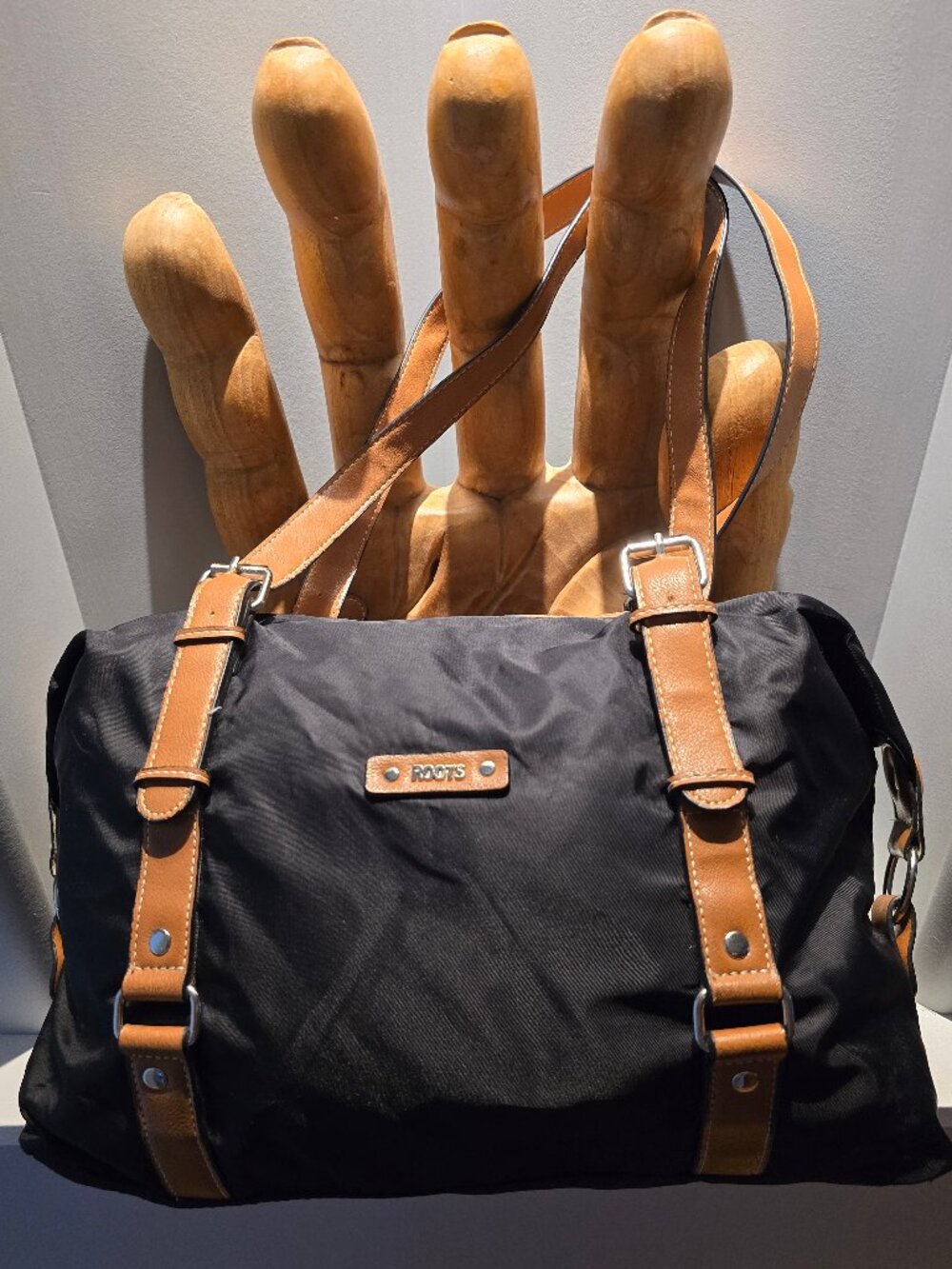 Vintage Roots Y2K Nylon & Leather Shoulder Bag Mini Duffle Bowling Bag